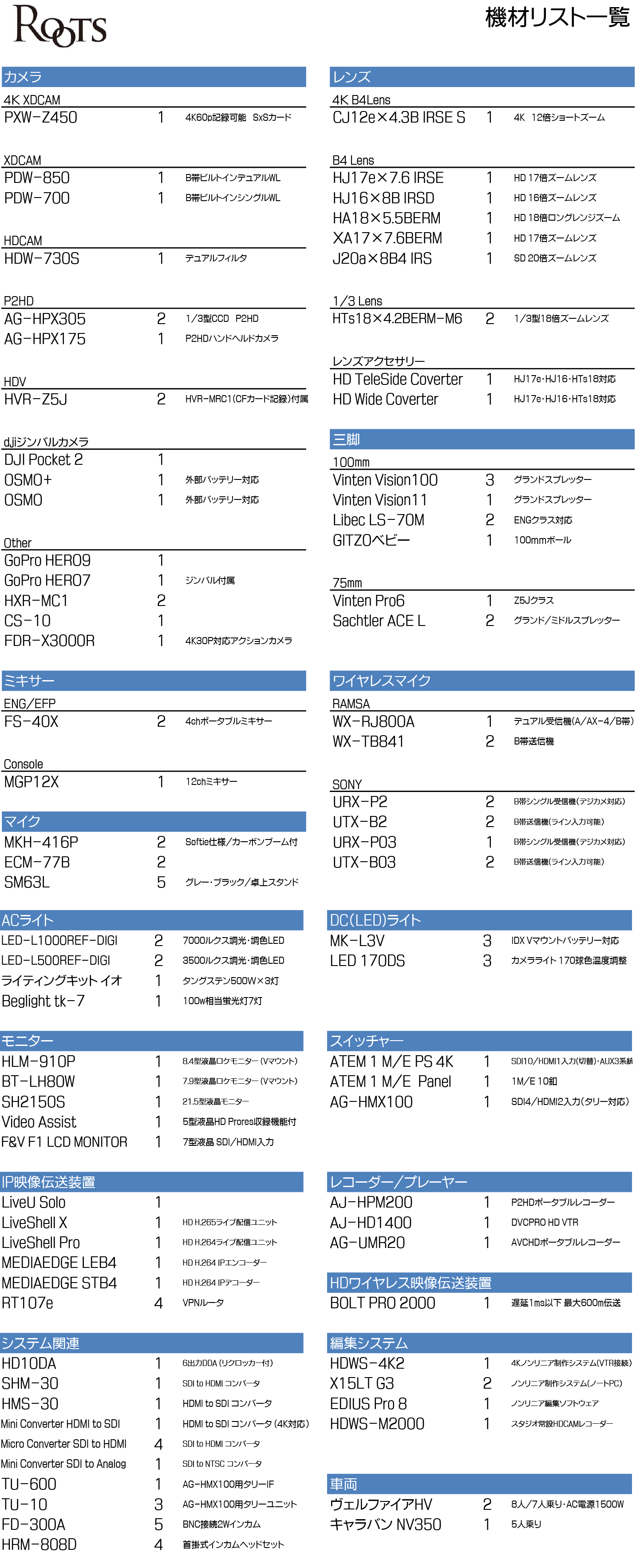 機材一覧